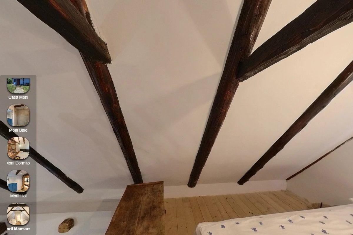 Panoramă reală din turul virtual 360° Casa Morii, cu meniul de navigare al scenelor vizibil | GetVizual